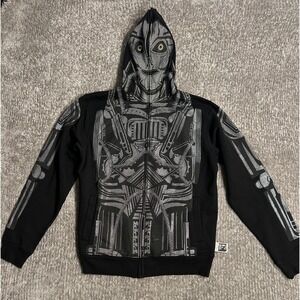 Social Collision Y2K Skeleton Robot Full Zip Hoodie Black Mall Goth Emo Cyber M